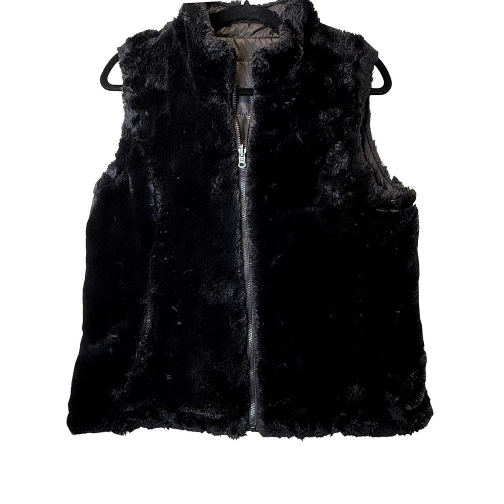 Nicole Miller Original Black Reversible Faux Fur Puffer Vest Womens Medium